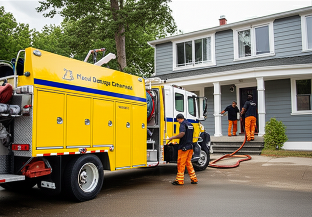 Professional flood damage extraction truck with high-capacity water removal equipment responding to Crystal emergency