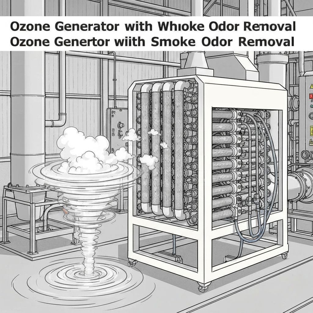 Industrial ozone generator equipment for permanent smoke odor elimination during fire restoration