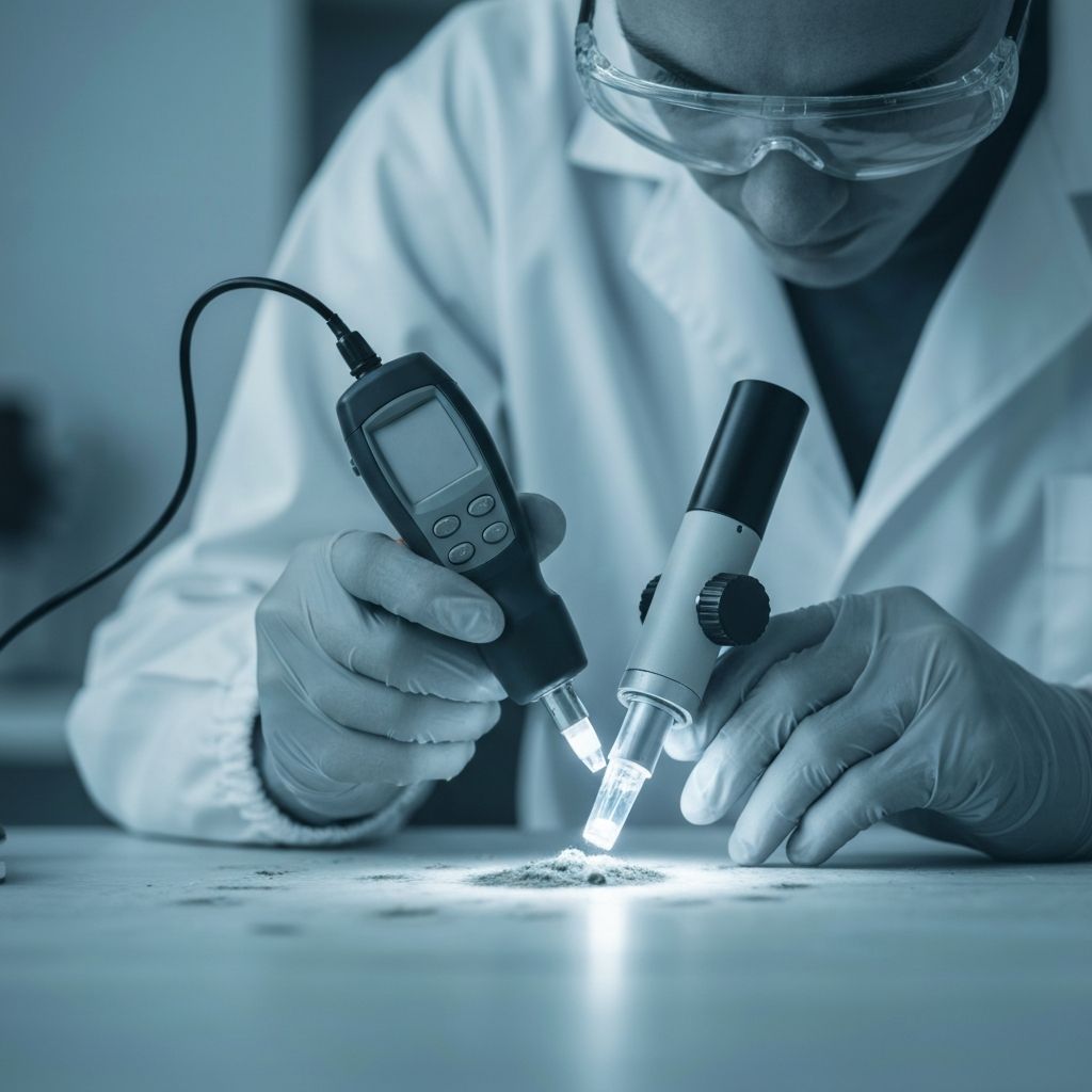 Professional mold inspector using thermal imaging camera and moisture meter to detect hidden mold growth behind walls