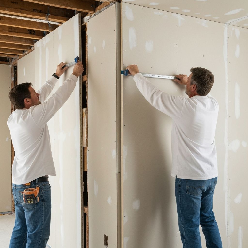 Professional reconstruction and drywall installation during property restoration