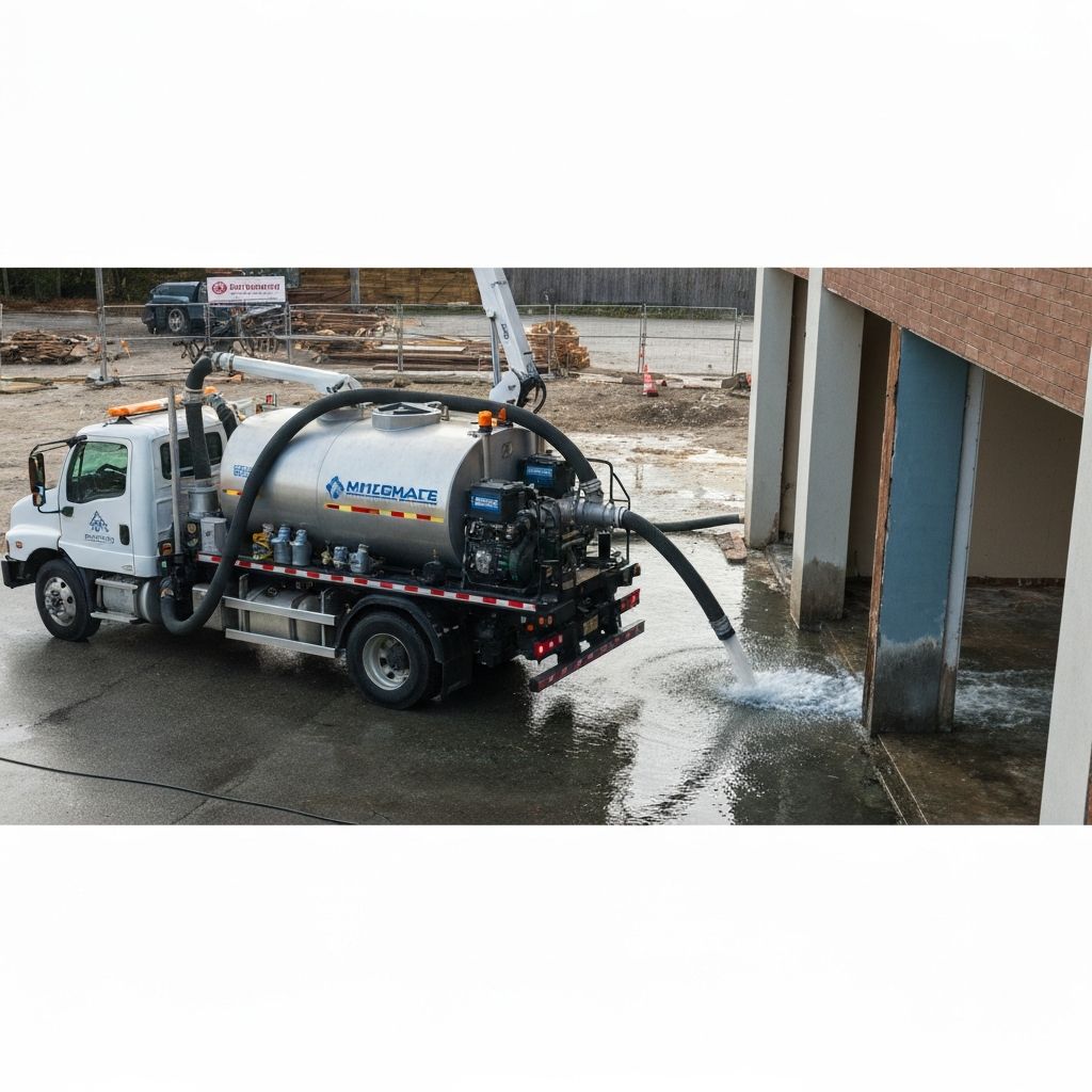 Truck-mounted water extraction equipment removing standing water